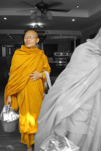 Monk after blessing a new Business in Jomtien Thailand